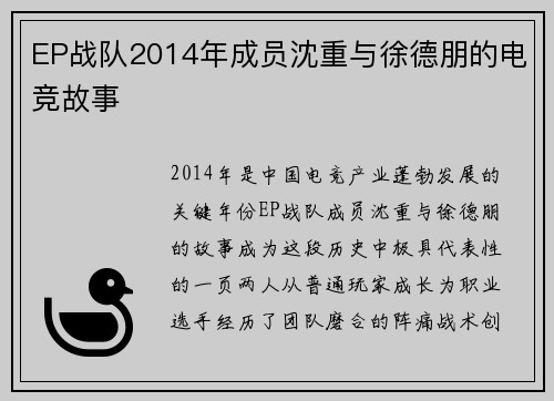 EP战队2014年成员沈重与徐德朋的电竞故事